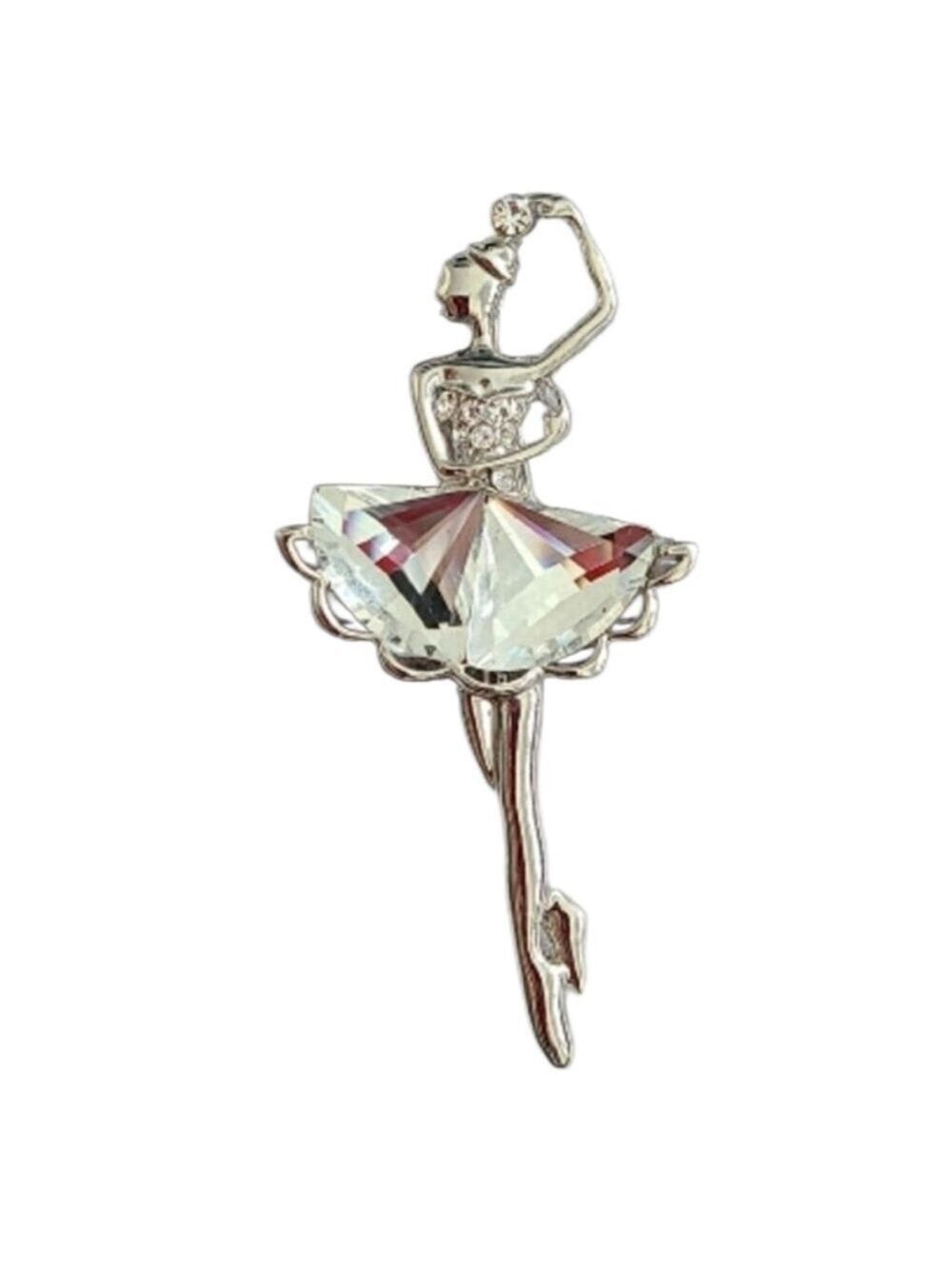 TRÏBE Rhinestone Ballerina Pin Silver Brooch NWOT